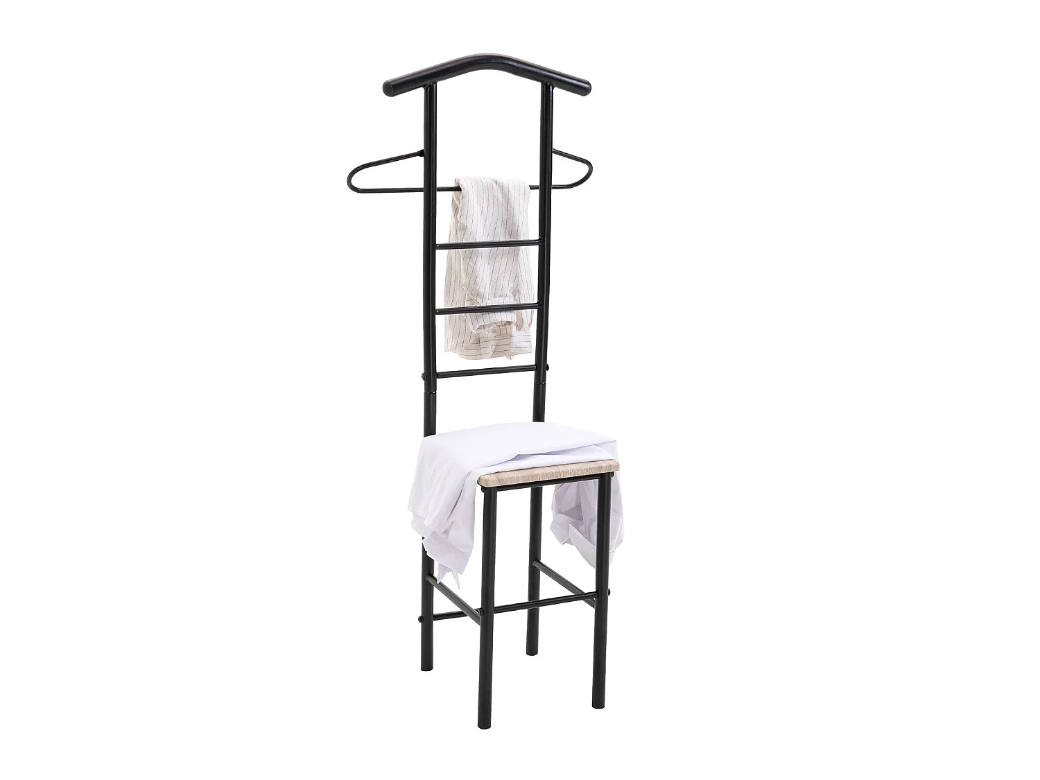 Valet de chambre JIVO chevalet de nuit portant pour vêtements, structure en métal noir avec tablette en MDF décor chêne sonoma