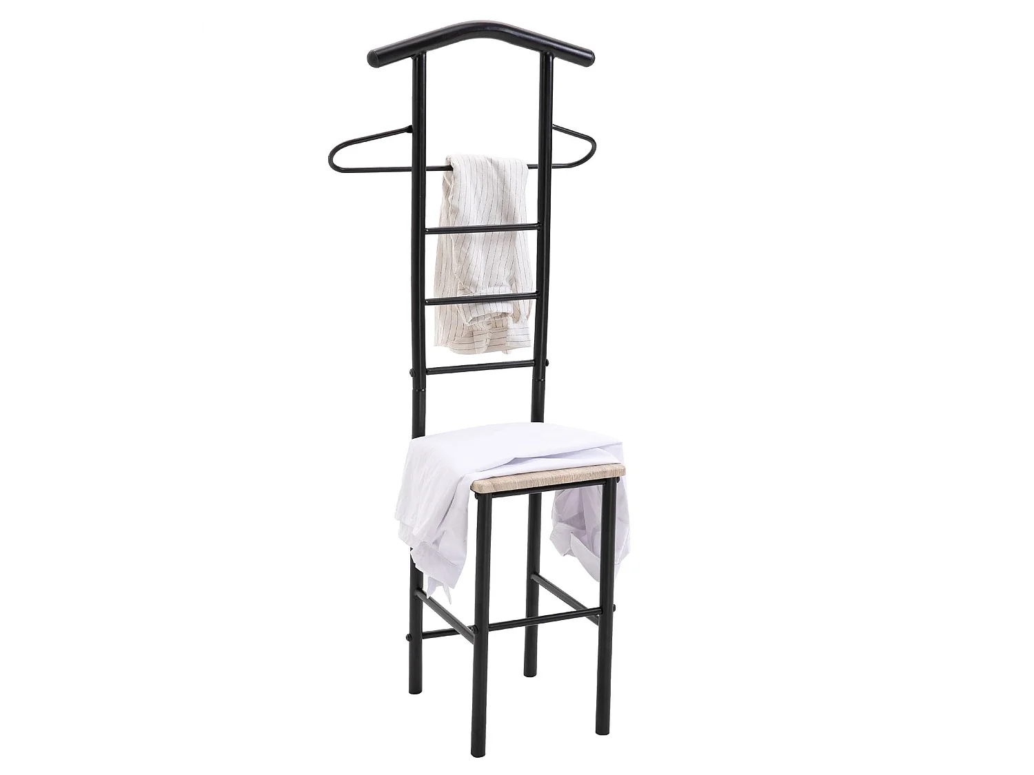 Valet de chambre JIVO chevalet de nuit portant pour vêtements, structure en métal noir avec tablette en MDF décor chêne sonoma