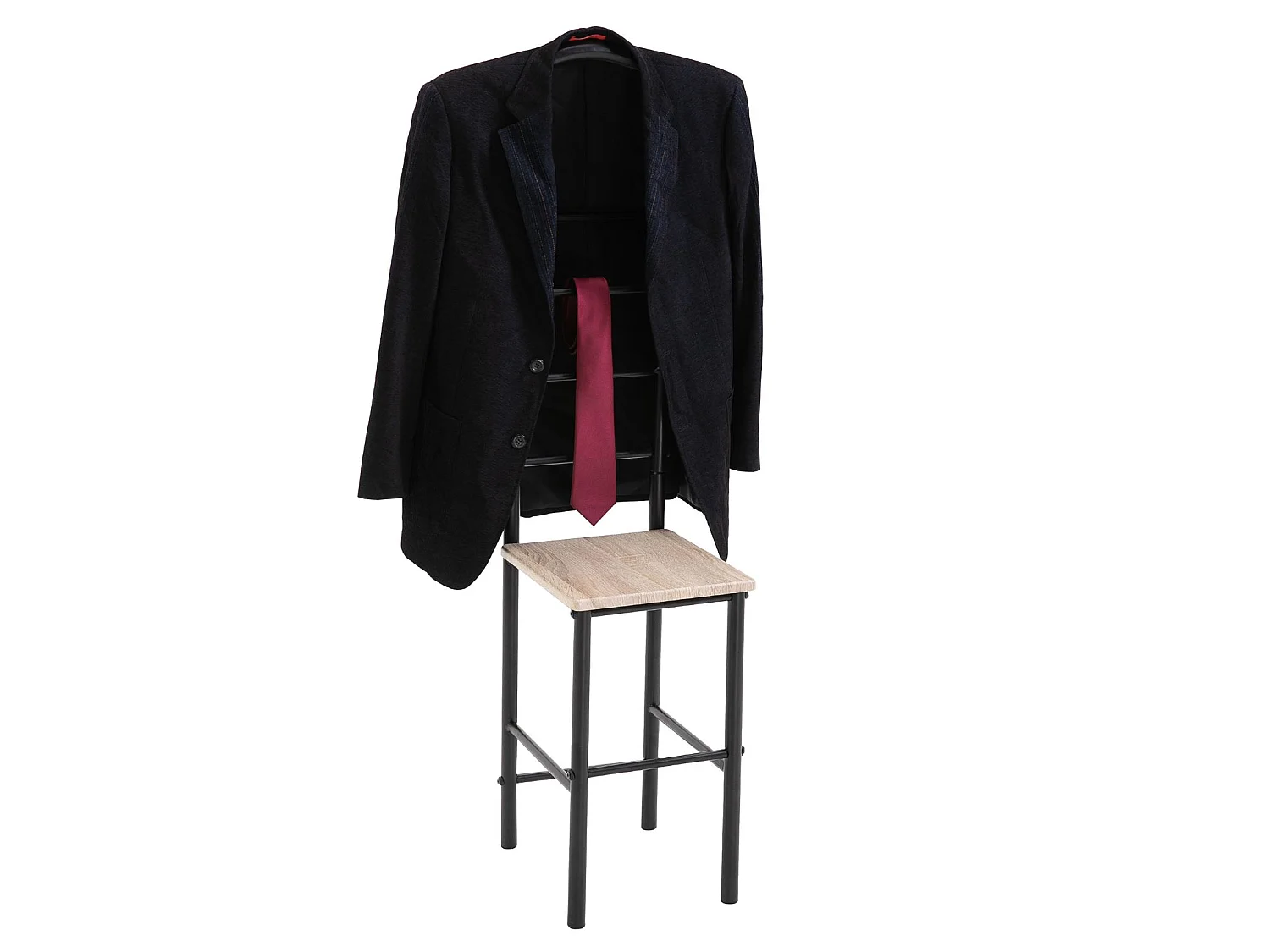 Valet de chambre JIVO chevalet de nuit portant pour vêtements, structure en métal noir avec tablette en MDF décor chêne sonoma