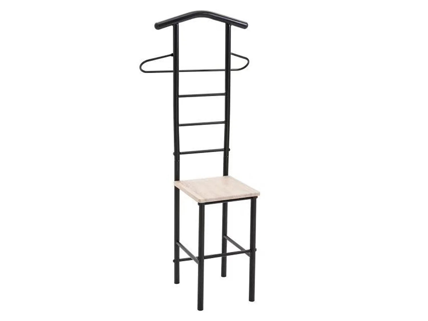 Valet de chambre JIVO chevalet de nuit portant pour vêtements, structure en métal noir avec tablette en MDF décor chêne sonoma