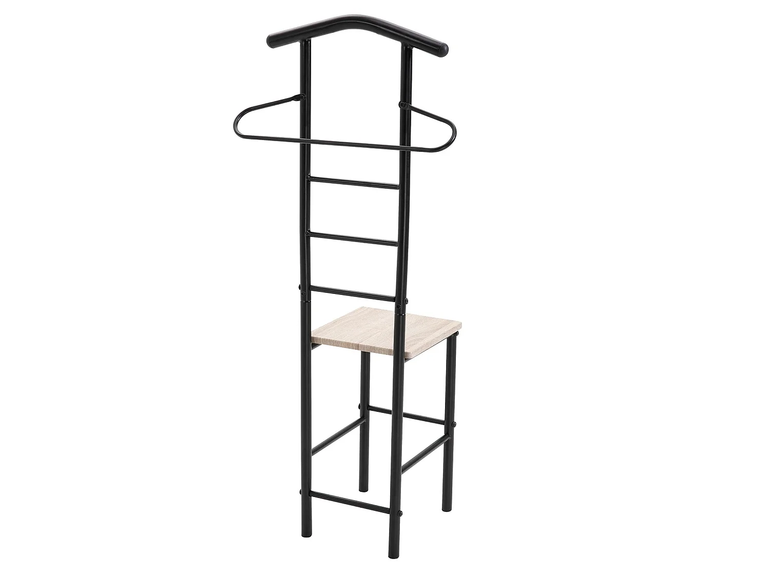 Valet de chambre JIVO chevalet de nuit portant pour vêtements, structure en métal noir avec tablette en MDF décor chêne sonoma