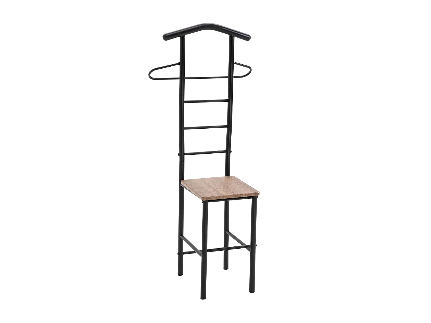 Valet de chambre JIVO chevalet de nuit portant pour vêtements, structure en métal noir avec tablette en MDF décor chêne sauvage