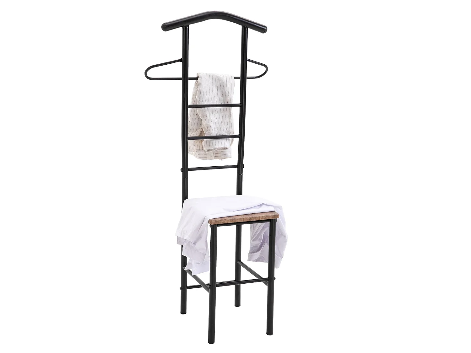 Valet de chambre JIVO chevalet de nuit portant pour vêtements, structure en métal noir avec tablette en MDF décor chêne sauvage