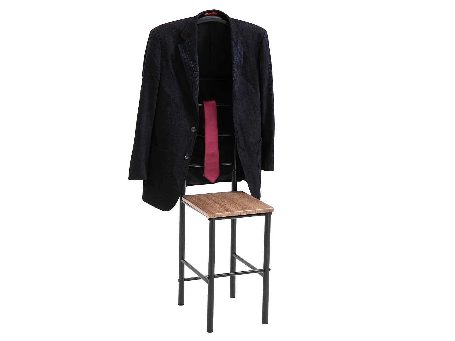 Valet de chambre JIVO chevalet de nuit portant pour vêtements, structure en métal noir avec tablette en MDF décor chêne sauvage