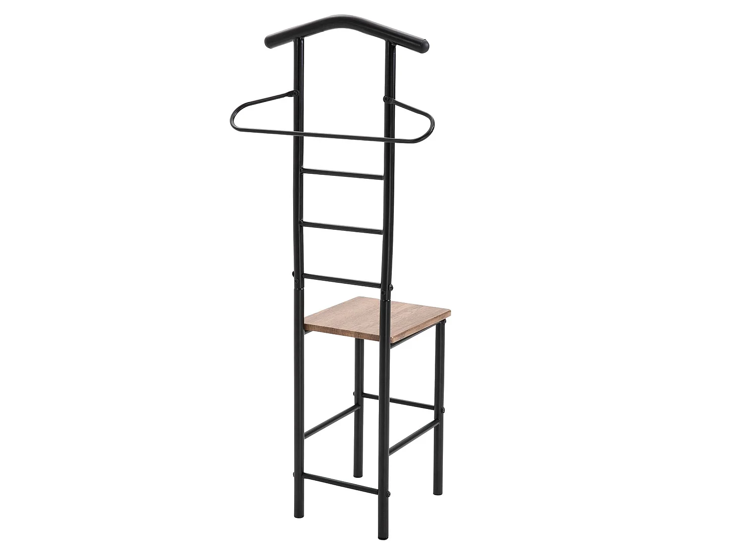 Valet de chambre JIVO chevalet de nuit portant pour vêtements, structure en métal noir avec tablette en MDF décor chêne sauvage