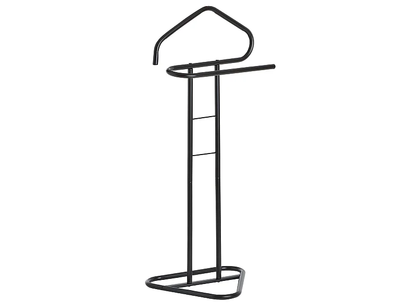 Valet de chambre valet de nuit CAMILO chevalet de nuit avec cintre pour veste et portant pour pantalons, en métal laqué noir