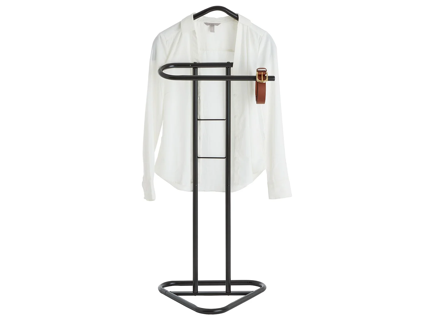 Valet de chambre valet de nuit CAMILO chevalet de nuit avec cintre pour veste et portant pour pantalons, en métal laqué noir