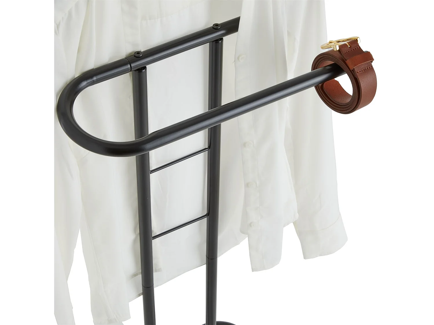 Valet de chambre valet de nuit CAMILO chevalet de nuit avec cintre pour veste et portant pour pantalons, en métal laqué noir