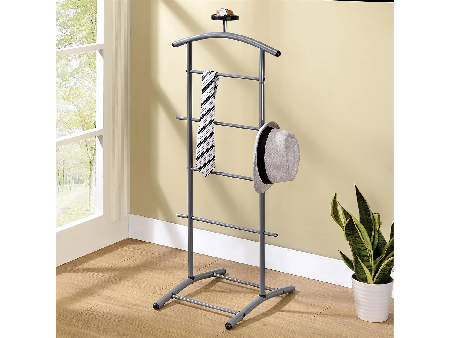 Valet de chambre ATRIX chevalet de nuit portant pour vêtements, structure en métal laqué gris