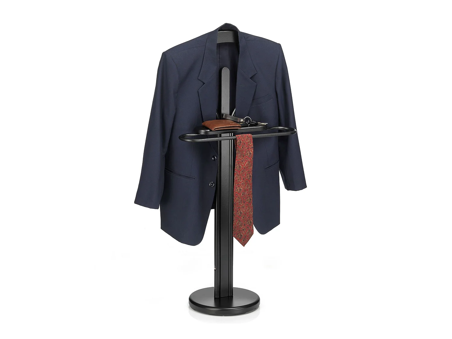 Valet de chambre MATTEO chevalet de nuit portant pour vêtements, structure en métal et en bois laqué noir