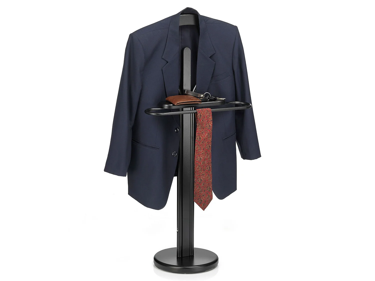 Valet de chambre MATTEO chevalet de nuit portant pour vêtements, structure en métal et en bois laqué noir