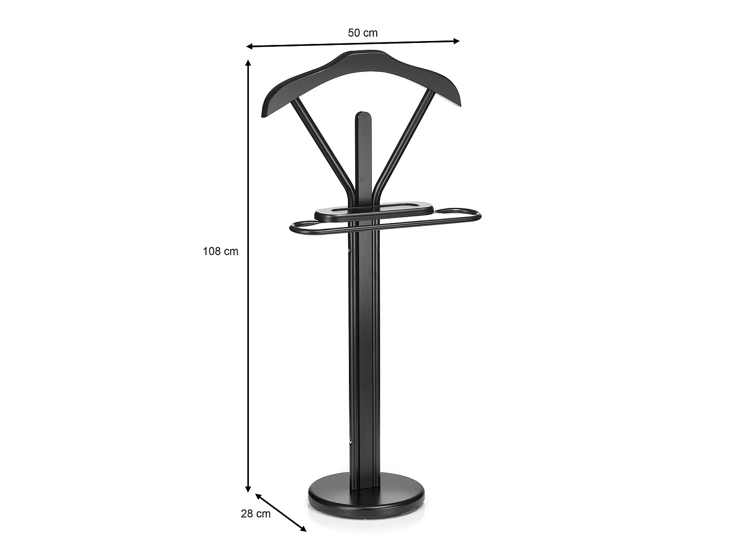 Valet de chambre MATTEO chevalet de nuit portant pour vêtements, structure en métal et en bois laqué noir