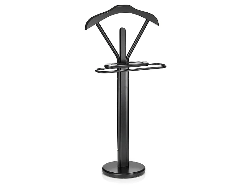 Valet de chambre MATTEO chevalet de nuit portant pour vêtements, structure en métal et en bois laqué noir