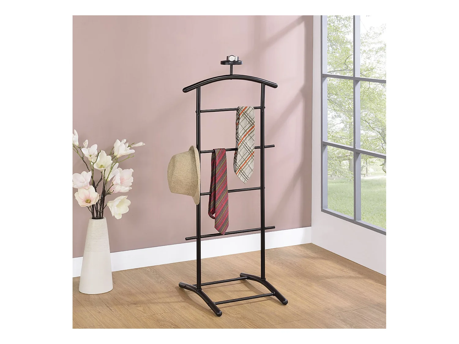 Valet de chambre ATRIX chevalet de nuit portant pour vêtements, structure en métal laqué noir