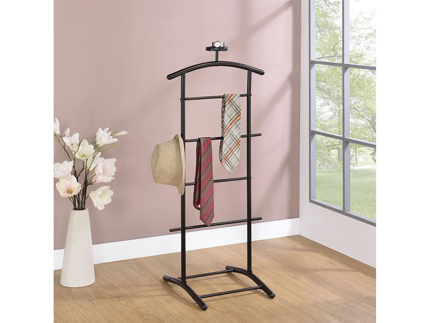 Valet de chambre ATRIX chevalet de nuit portant pour vêtements, structure en métal laqué noir