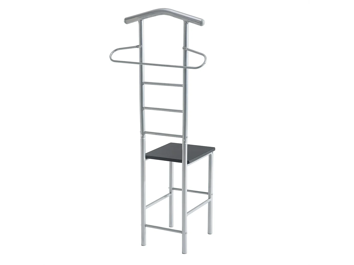 Valet de chambre JIVO chevalet de nuit portant pour vêtements, structure en métal argenté avec tablette en MDF décor gris mat