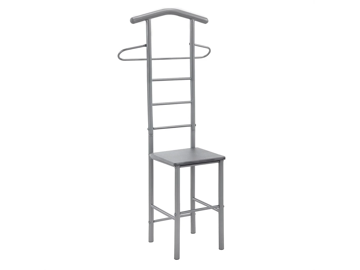 Lot de 2 valets de chambre JIVO chevalets de nuit portants pour vêtements, structure en métal argenté avec tablette en MDF gris mat