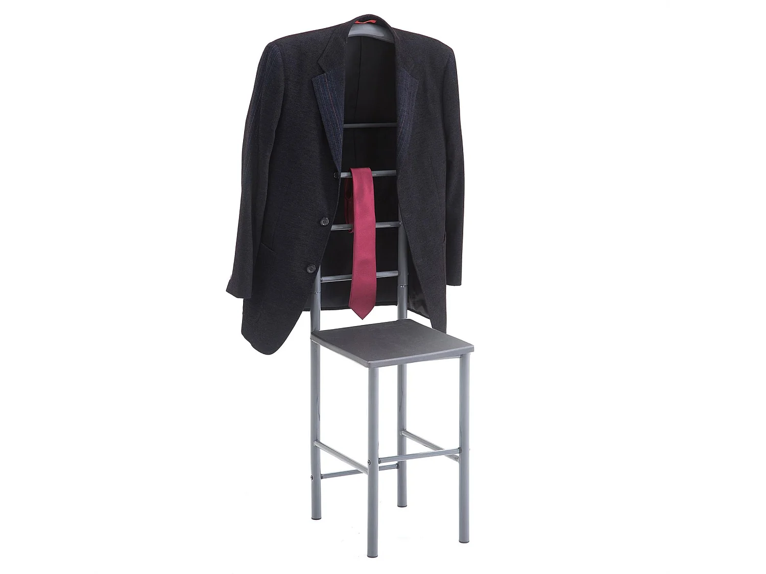 Lot de 2 valets de chambre JIVO chevalets de nuit portants pour vêtements, structure en métal argenté avec tablette en MDF gris mat