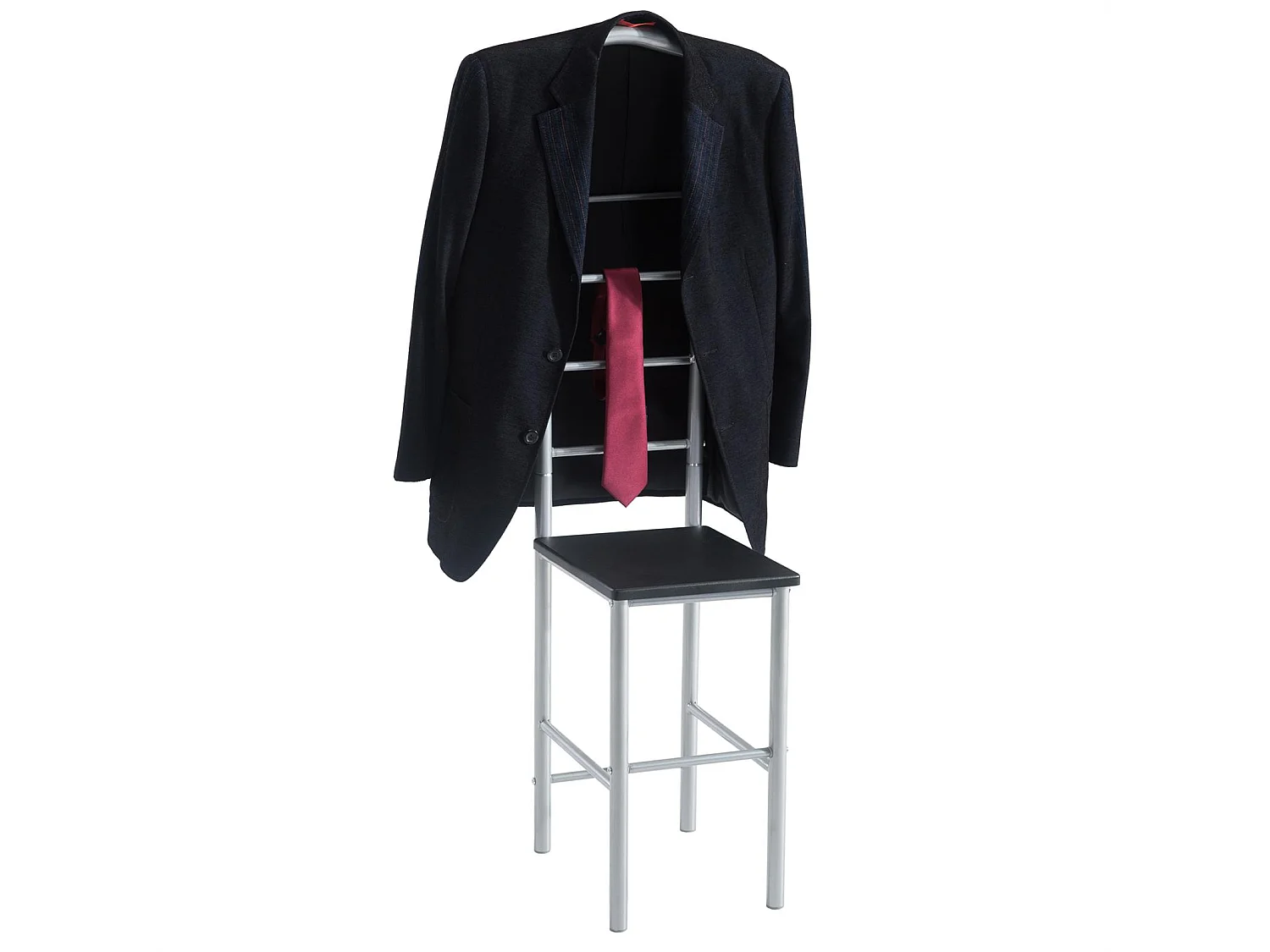 Lot de 2 valets de chambre JIVO chevalets de nuit portants pour vêtements, structure en métal argenté avec tablette en MDF noir mat