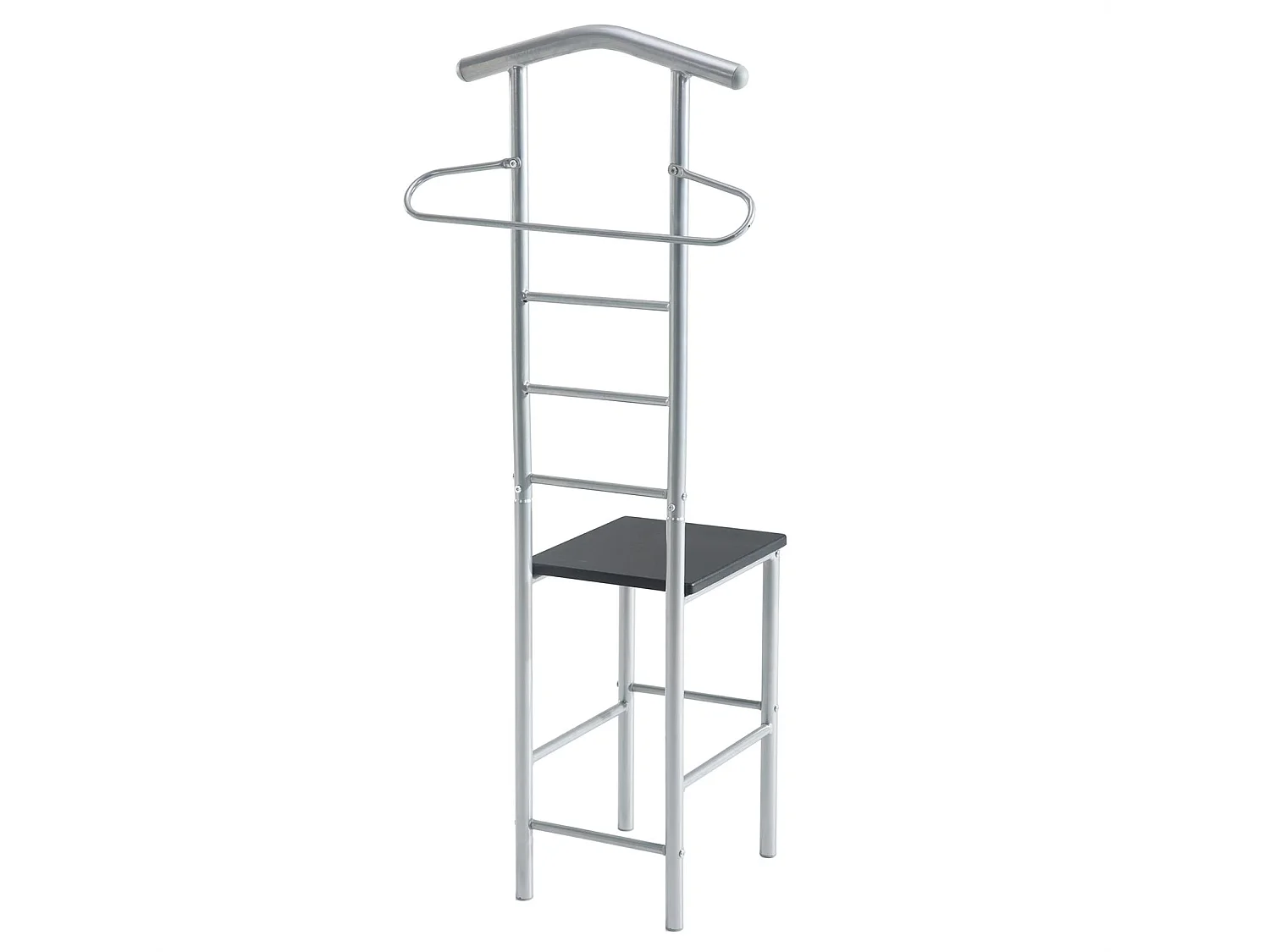 Lot de 2 valets de chambre JIVO chevalets de nuit portants pour vêtements, structure en métal argenté avec tablette en MDF noir mat