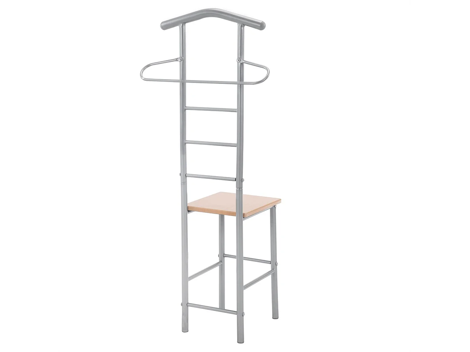 Lot de 2 valets de chambre JIVO chevalets de nuit portants pour vêtements, structure métal argenté avec tablette MDF couleur hêtre