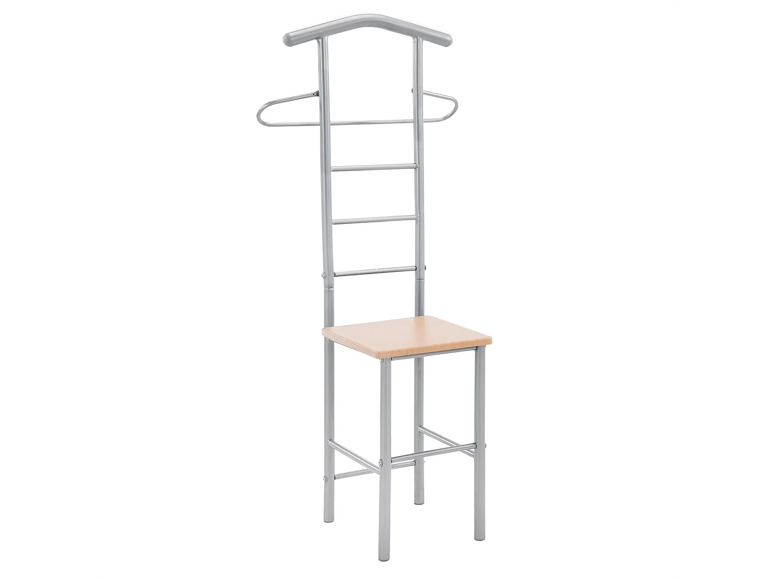 Lot de 2 valets de chambre JIVO chevalets de nuit portants pour vêtements, structure métal argenté avec tablette MDF couleur hêtre