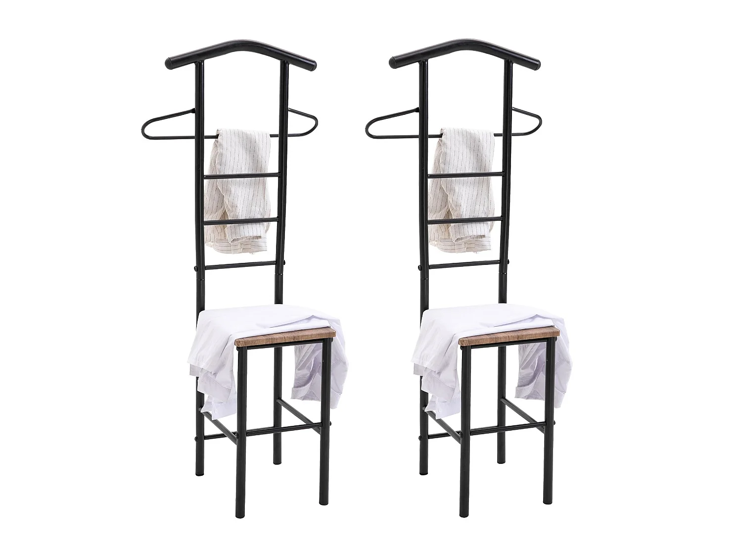 Lot de 2 valets de chambre JIVO portants pour vêtements en métal laqué noir avec 1 tablette en MDF décor chêne sonoma