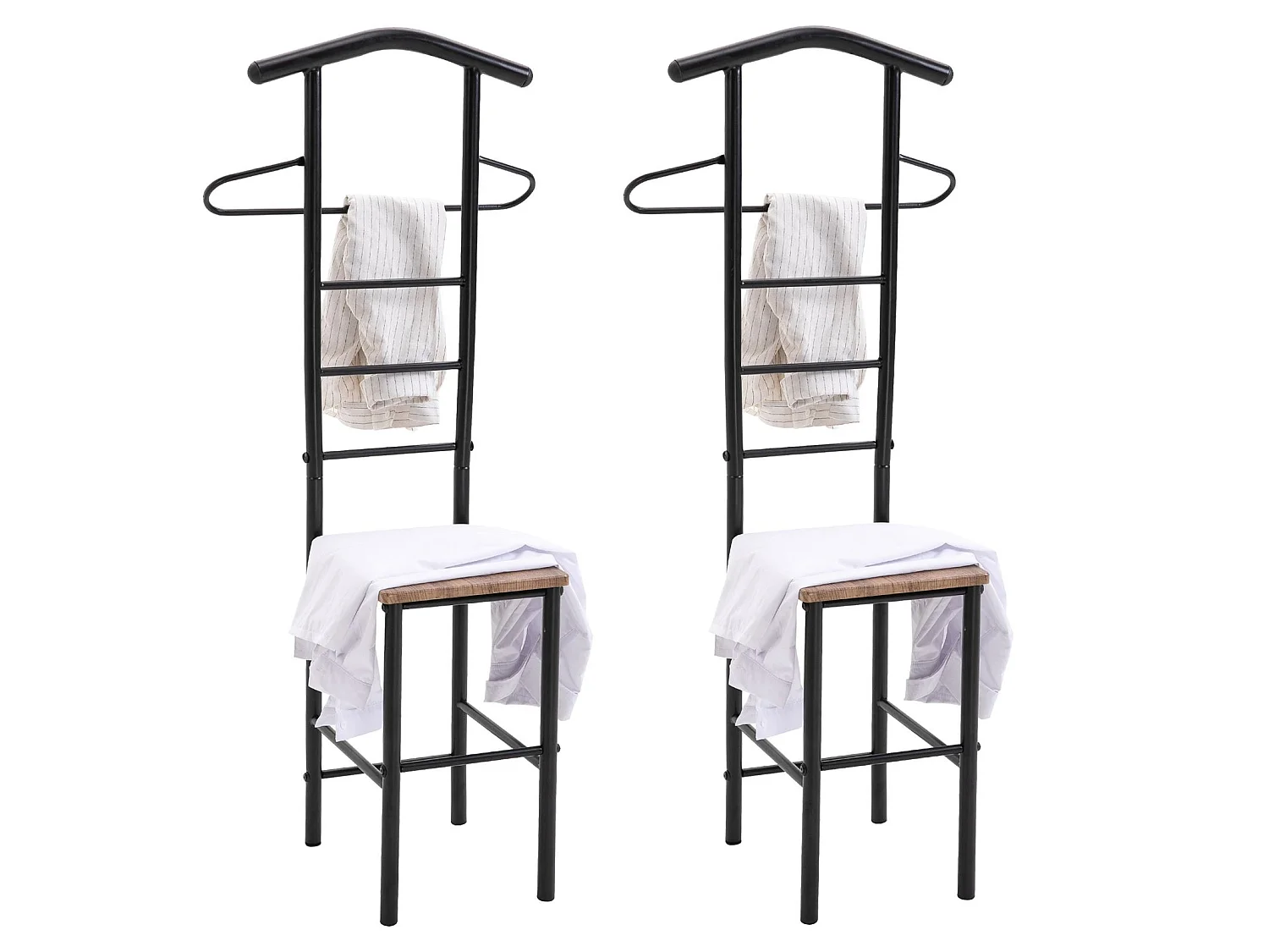 Lot de 2 valets de chambre JIVO portants pour vêtements en métal laqué noir avec 1 tablette en MDF décor chêne sonoma