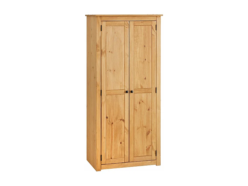 Armoire CANCUN penderie avec 1 étagère derrière 2 portes battantes, en pin massif finition teintée/cirée