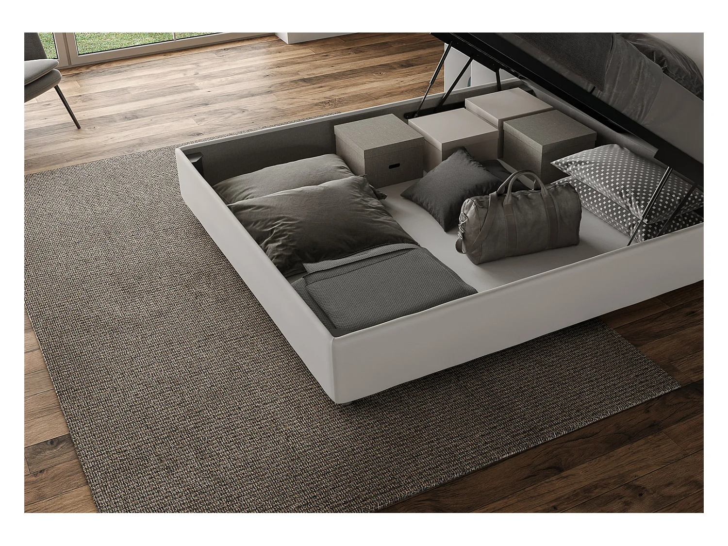 Lit coffre rembourrée 160x190 similicuir blanc Priya