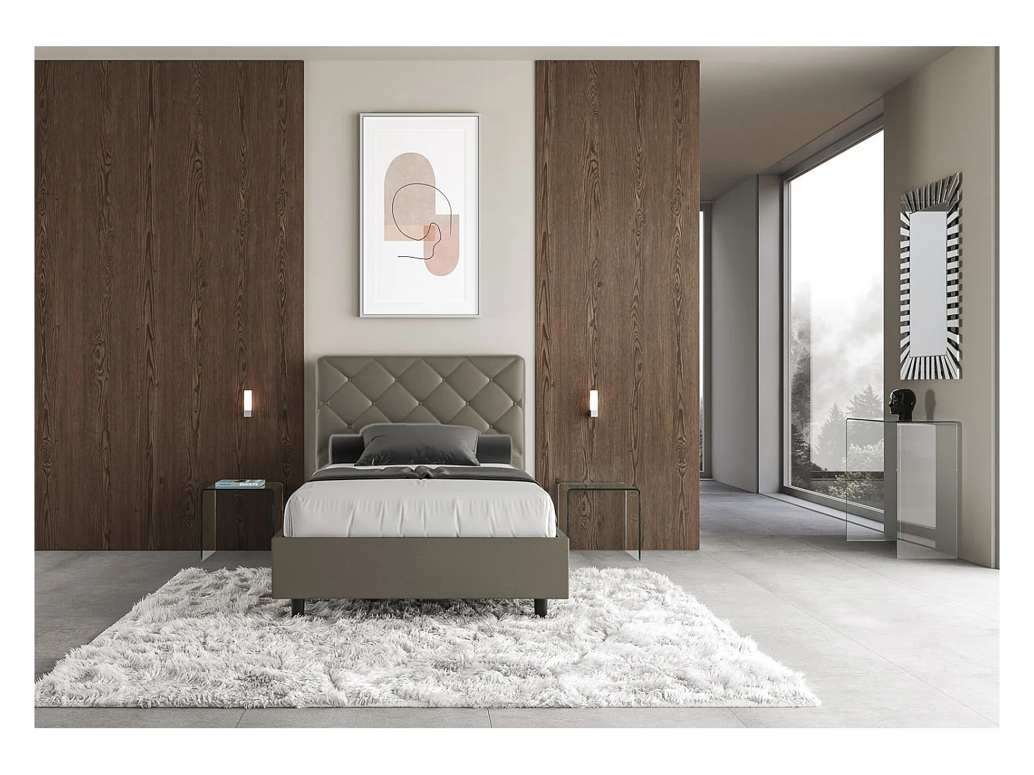 Letto contenitore imbottito 120x200 similpelle cappuccino Priya