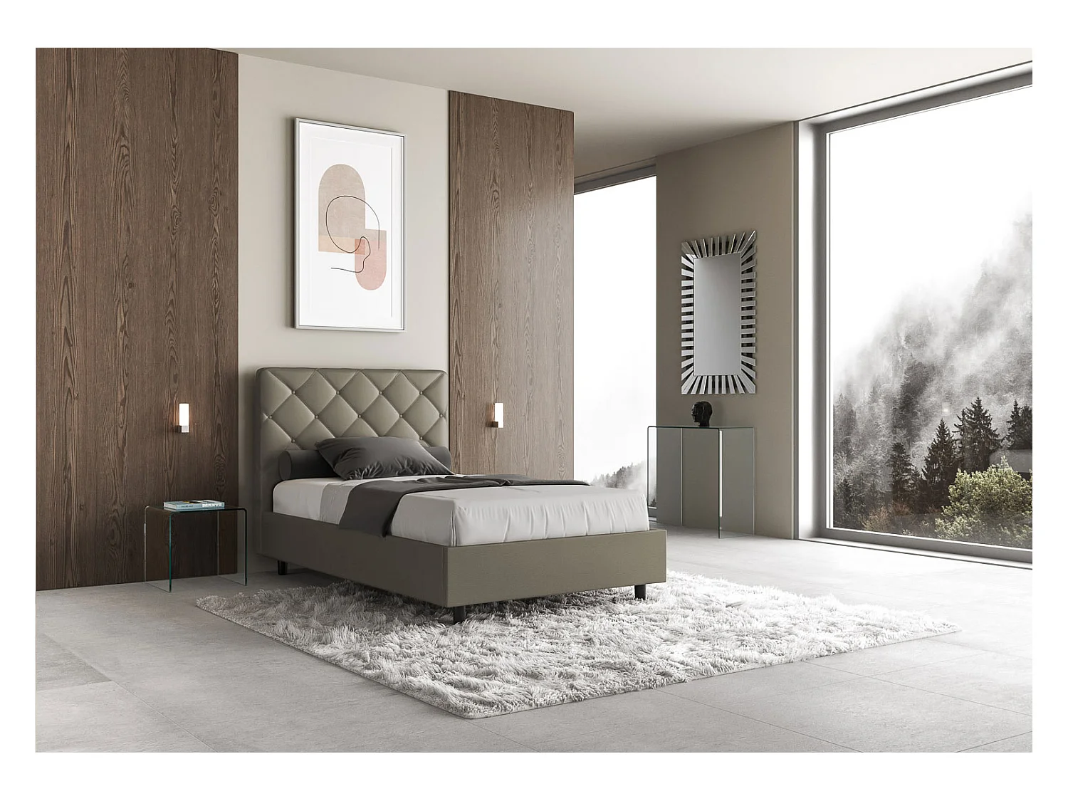 Letto contenitore imbottito 120x200 similpelle cappuccino Priya