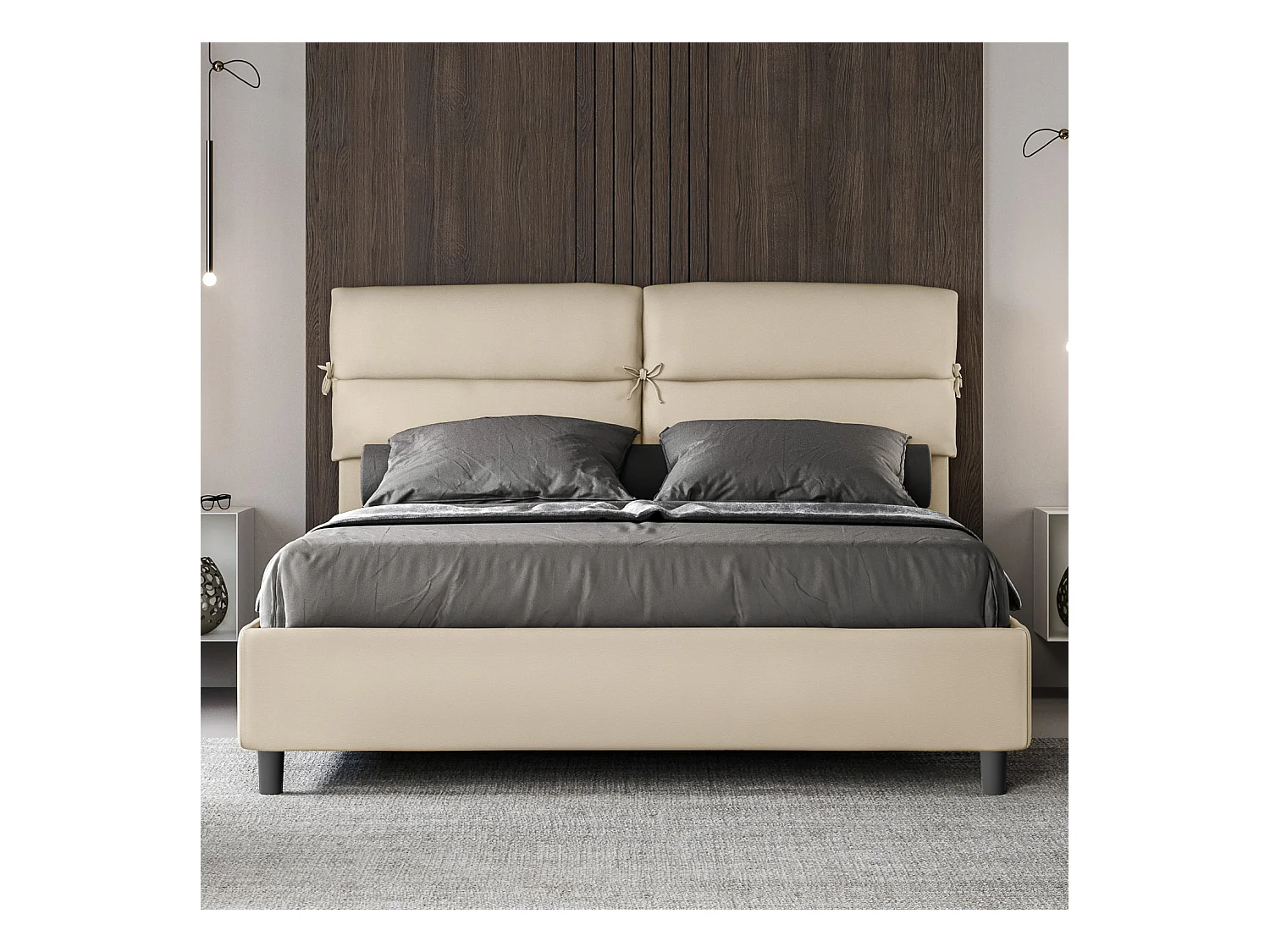 Letto contenitore imbottito 160x200 similpelle tortora Nandy