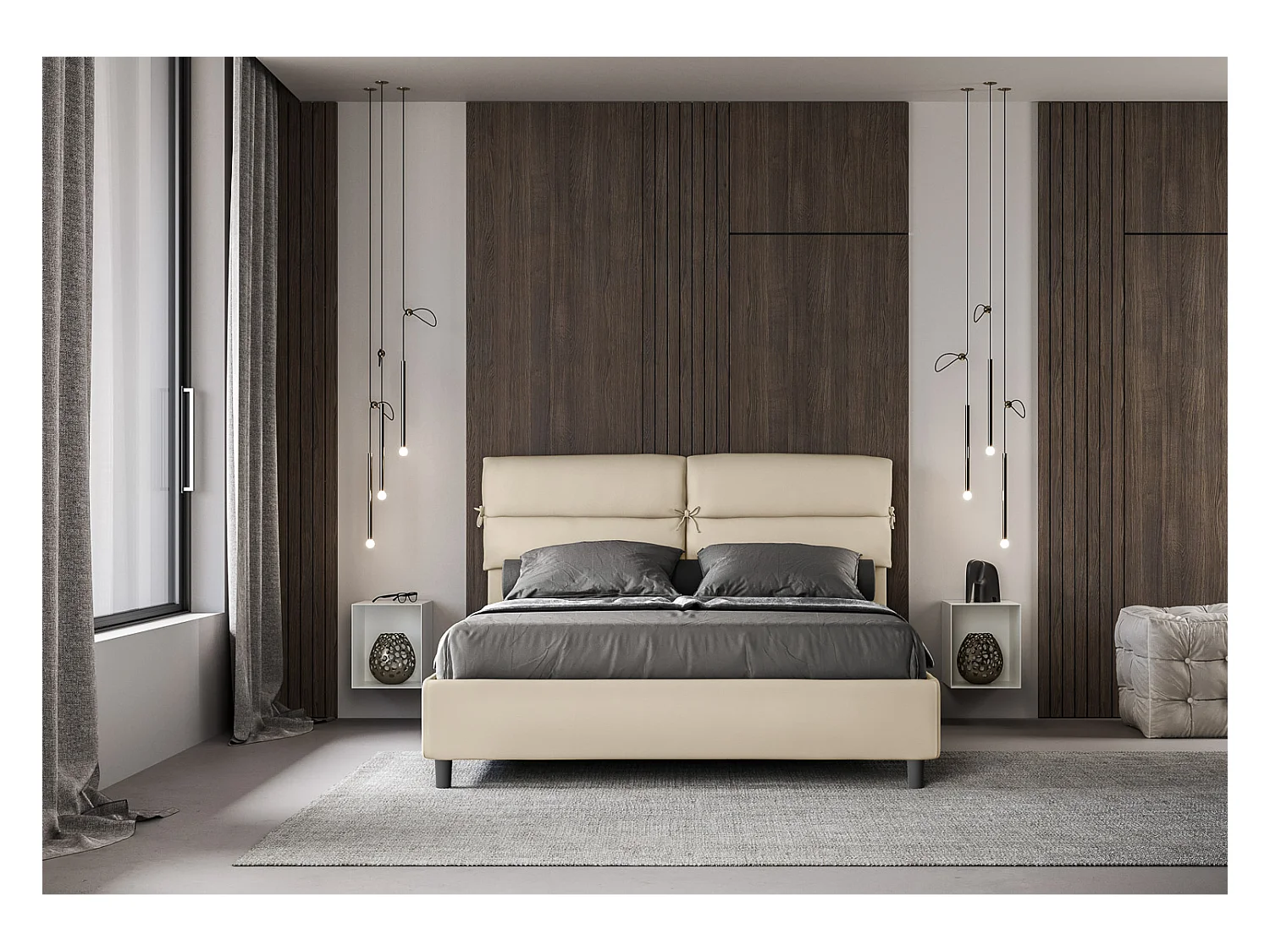 Letto contenitore imbottito 160x200 similpelle tortora Nandy