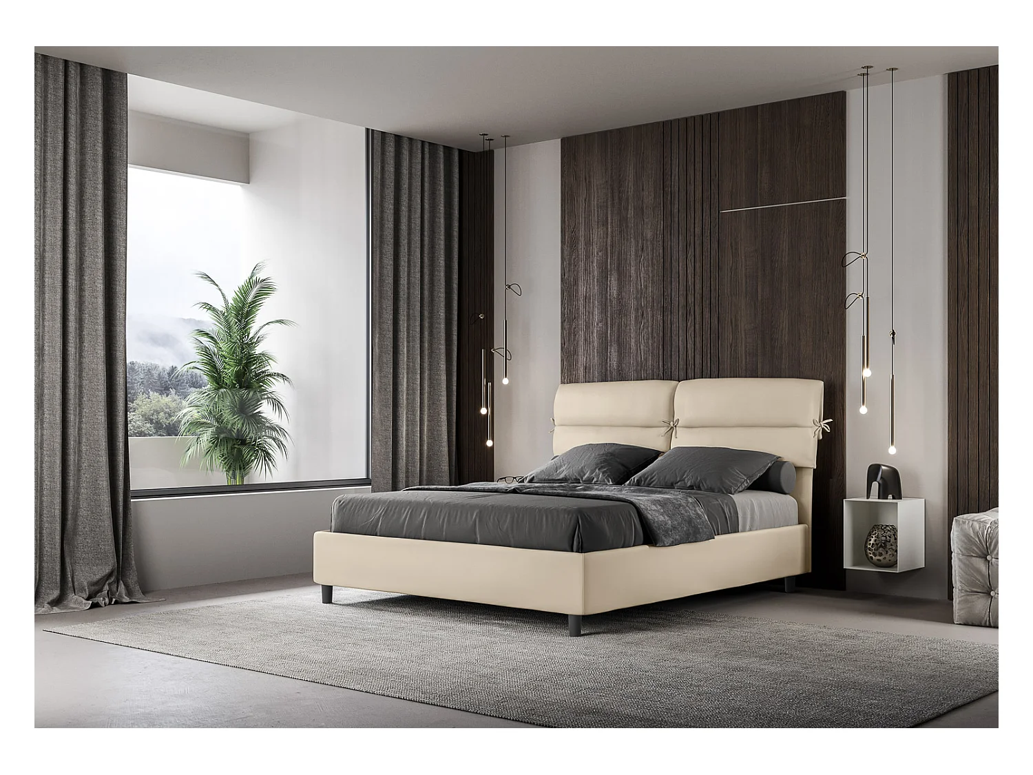 Letto contenitore imbottito 160x200 similpelle tortora Nandy