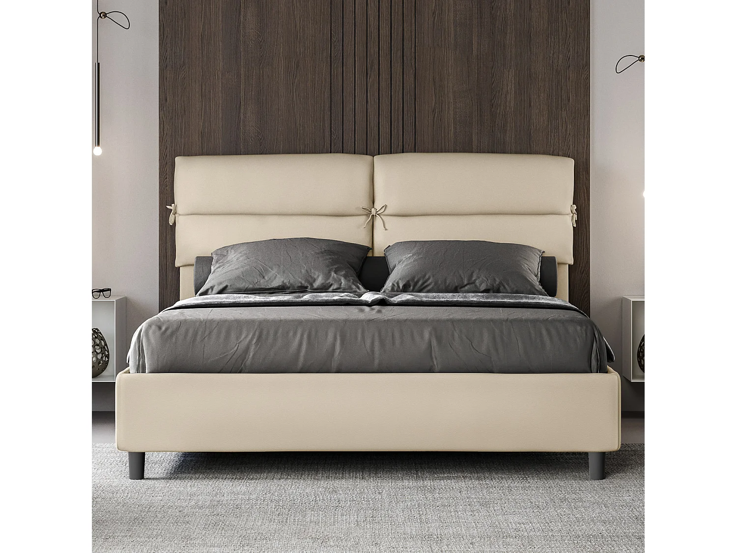 Lit coffre rembourré 160x200 similicuir taupe Nandy