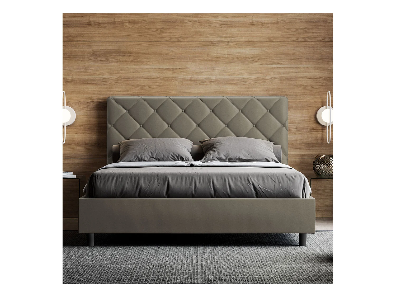 Letto contenitore imbottito 160x200 similpelle cappuccino Priya