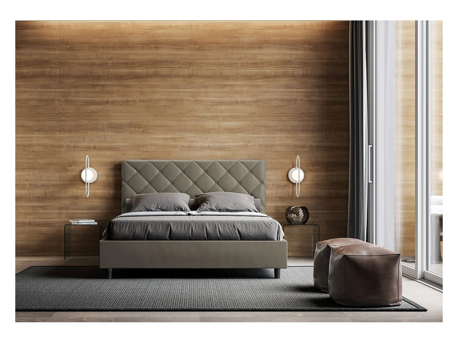 Letto contenitore imbottito 160x200 similpelle cappuccino Priya