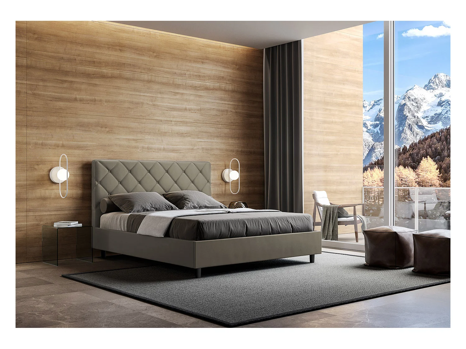 Letto contenitore imbottito 160x200 similpelle cappuccino Priya