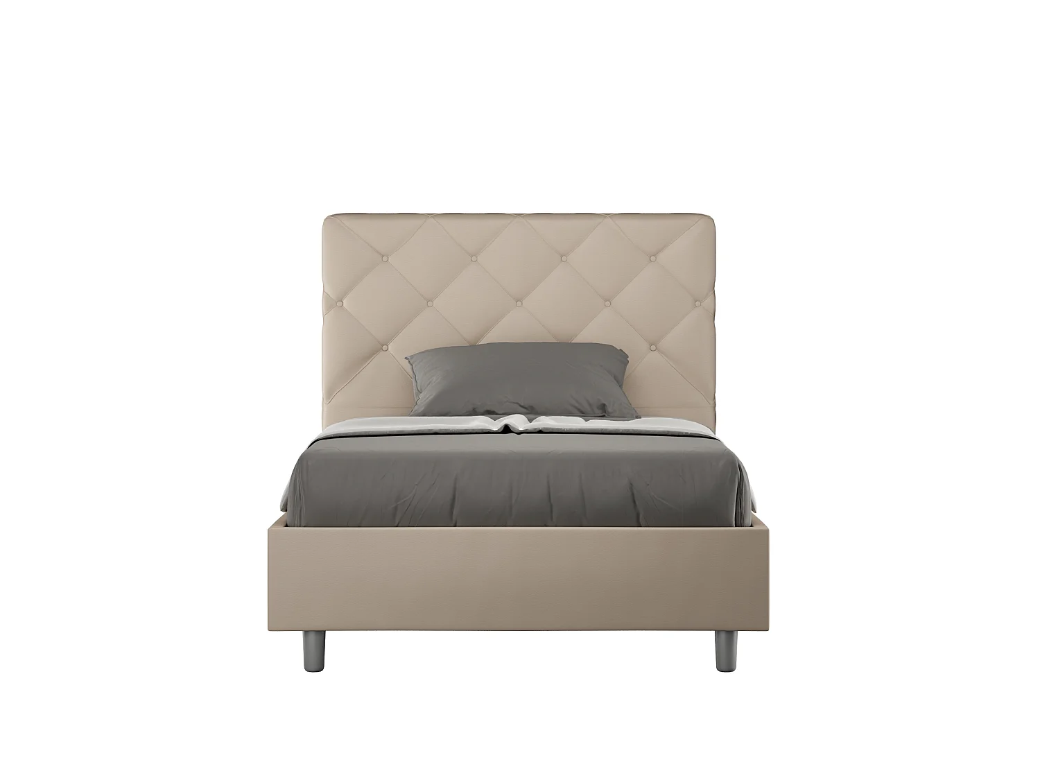 Lit 1 place et demi coffre rembourré 120x190 similicuir taupe Priya
