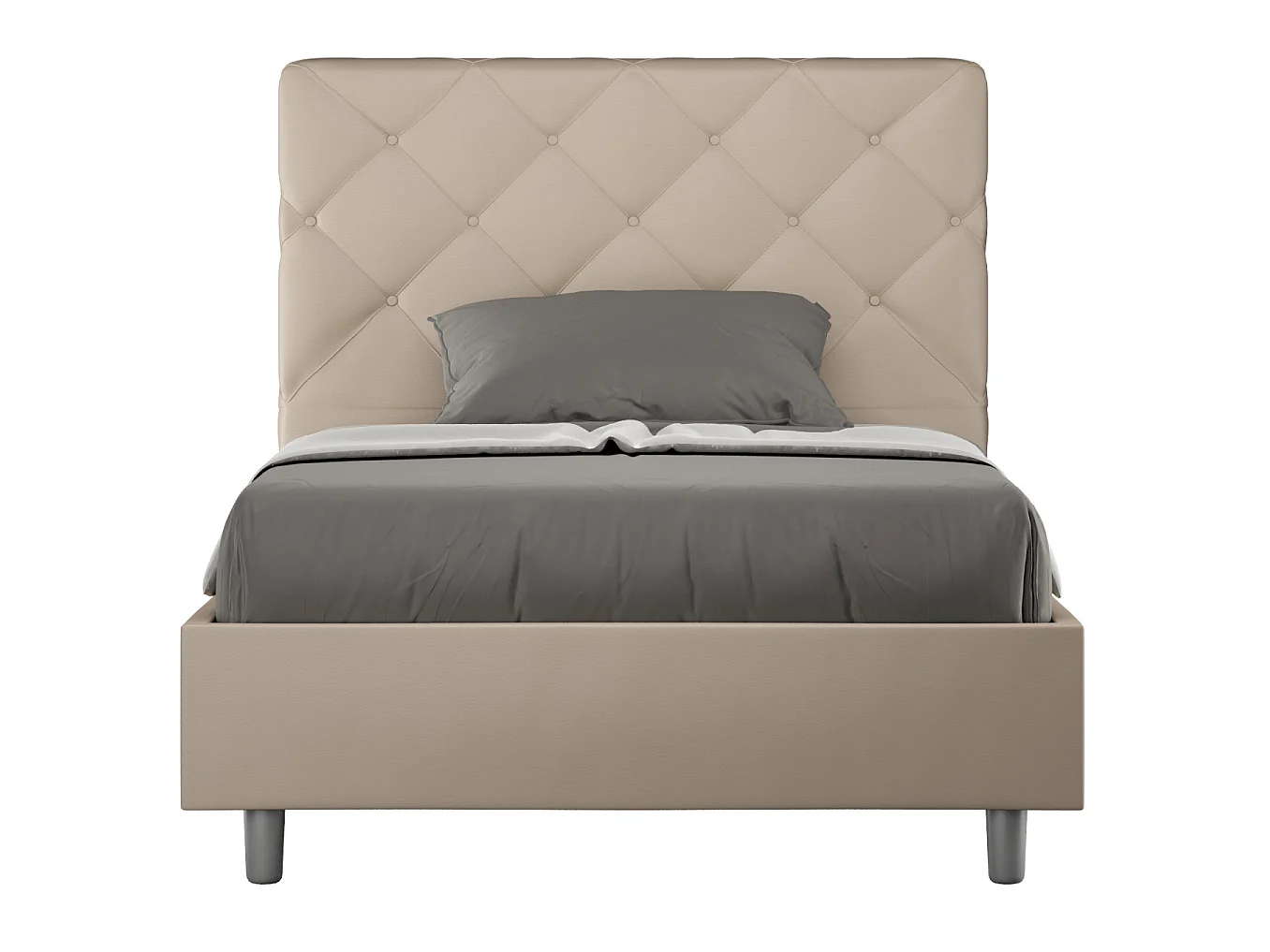 Lit 1 place et demi coffre rembourré 120x190 similicuir taupe Priya