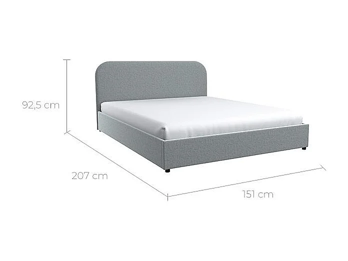 Lit double 140x190 cm avec coffre en tissu gris - Tilly