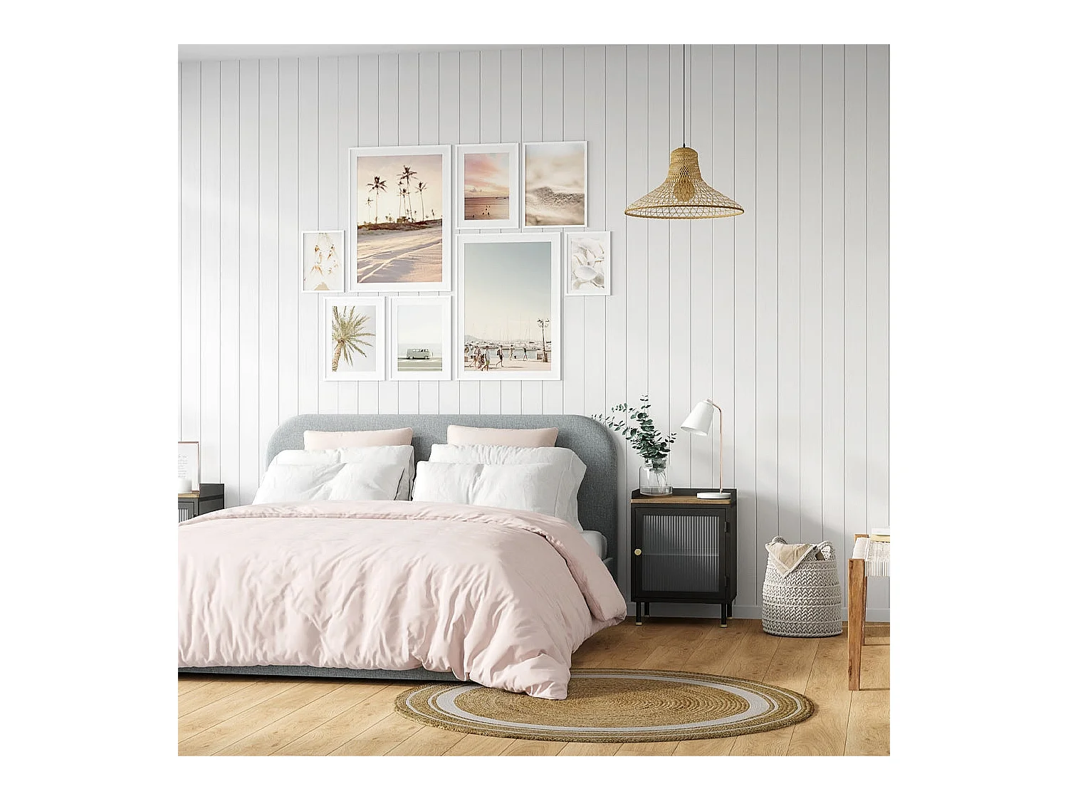 Letto matrimoniale 140x190 cm con contenitore in tessuto grigio - Tilly