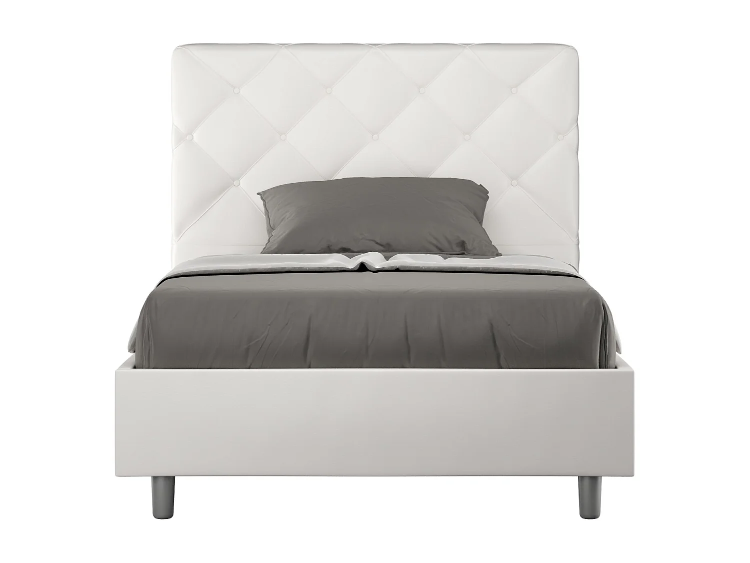 Cama italiana para adultos acolchada en piel sintética Paryse-Color Blanco-Ropa de cama 140x190 cm-Opción Con base y caja