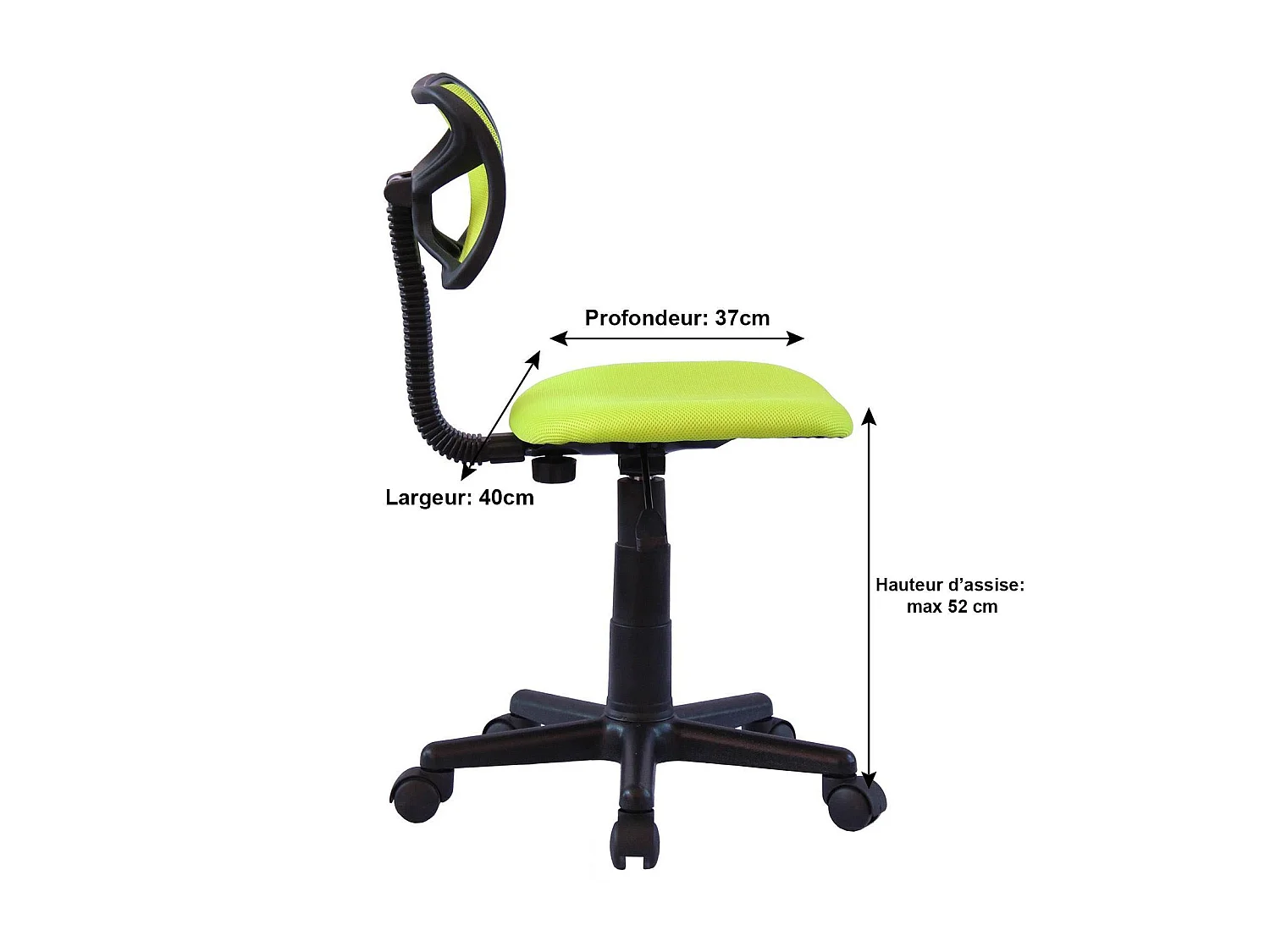 Chaise de bureau pour enfant MILAN fauteuil pivotant et ergonomique, siège à roulettes avec hauteur réglable, mesh vert