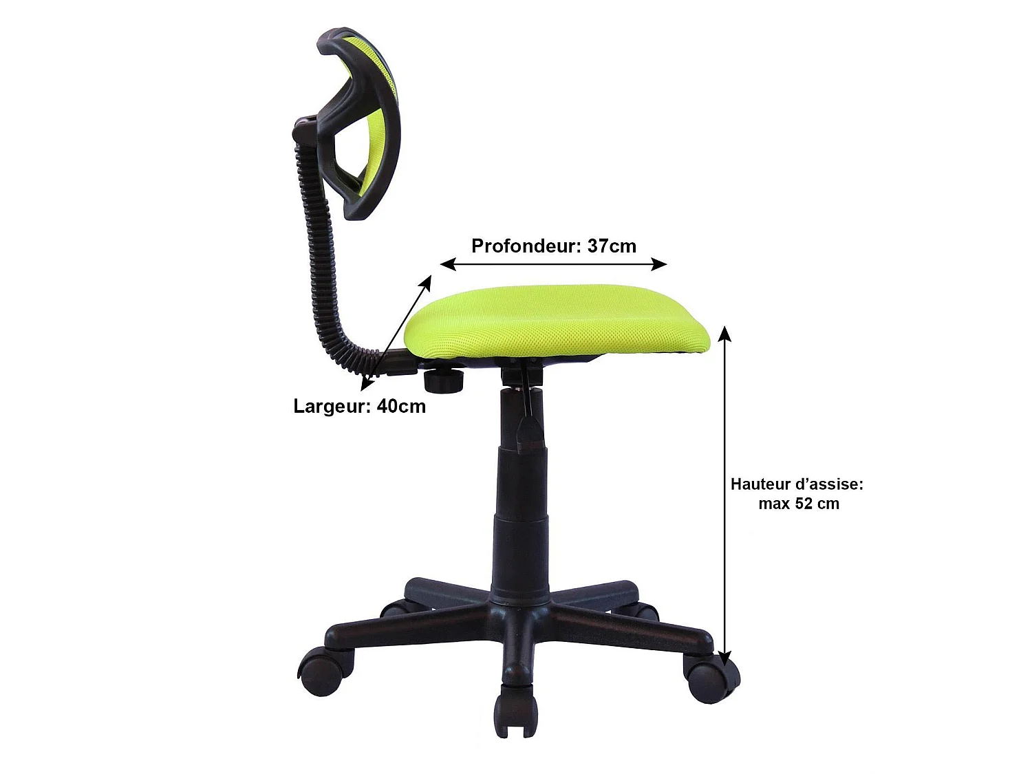 Chaise de bureau pour enfant MILAN fauteuil pivotant et ergonomique, siège à roulettes avec hauteur réglable, mesh vert