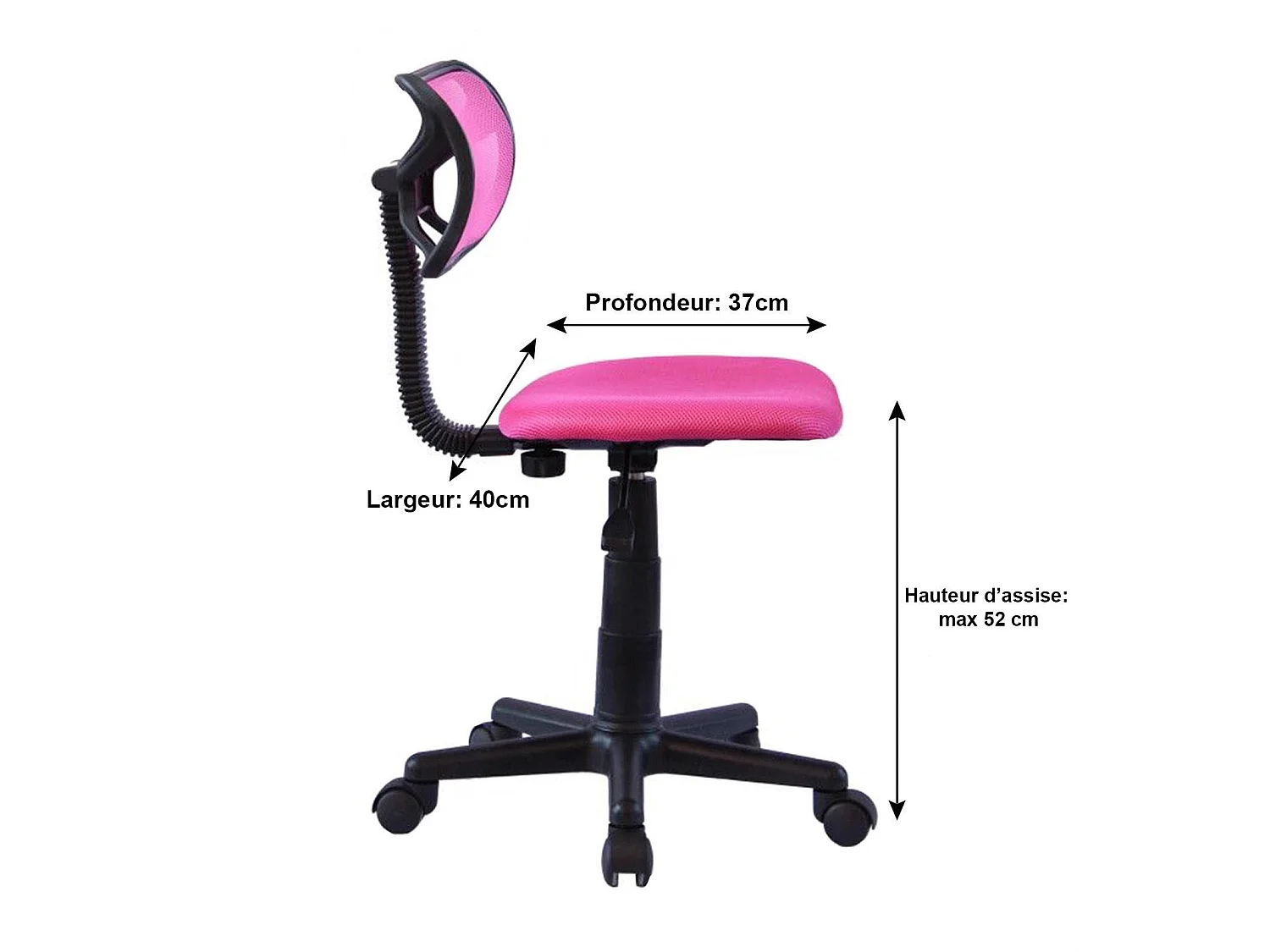 Chaise de bureau pour enfant MILAN fauteuil pivotant et ergonomique, siège à roulettes avec hauteur réglable, mesh rose