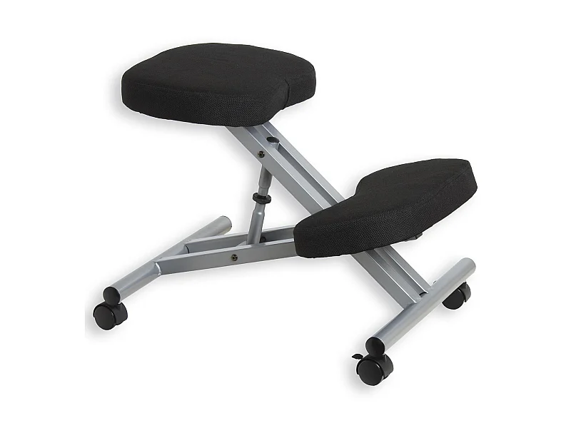 Tabouret ergonomique ROBERT siège ajustable repose genoux chaise de bureau sans dossier, en métal et assise rembourrée noir