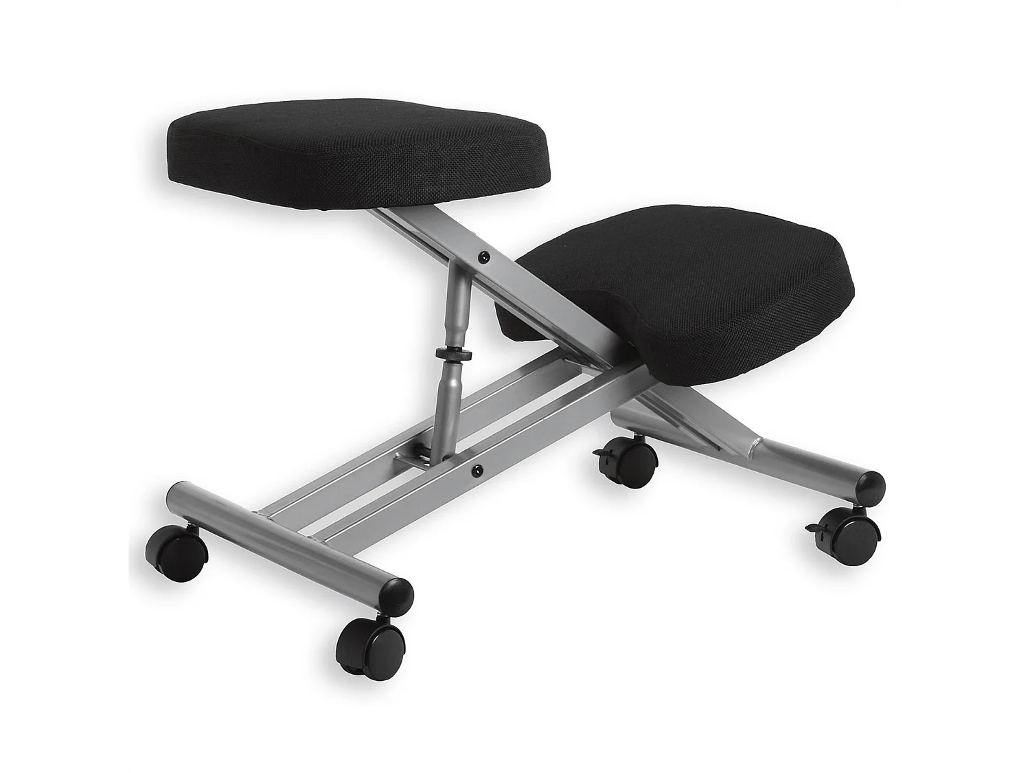 Tabouret ergonomique ROBERT siège ajustable repose genoux chaise de bureau sans dossier, en métal et assise rembourrée noir