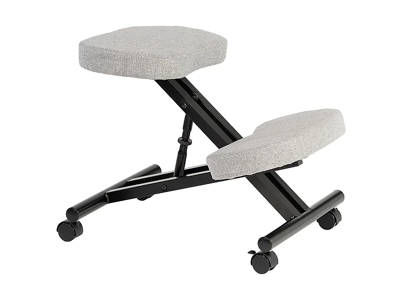 Tabouret ergonomique ROBERT siège ajustable repose genoux chaise de bureau sans dossier, en métal noir et assise rembourrée gris